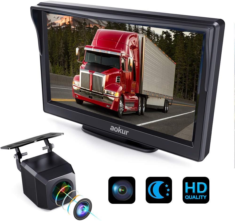 Aokur Backup Camera with 7'' HD ISP Monitor, Wide Waterproof Starlight Night Vision Camera for Car/Trucks/Camper License Plate Reverse Parking Assistance
