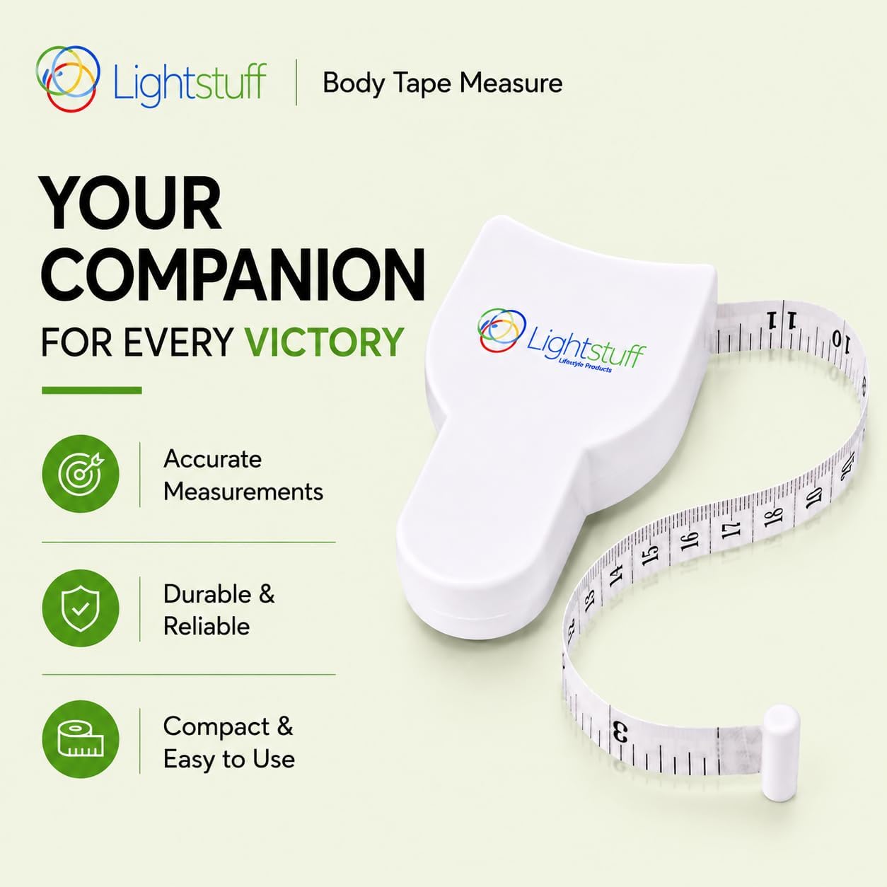 Lightstuff Easy Body Tape Measure | Compact, Ergonomic, One-Button Retraction Design, Track Muscle Gain & Fat Loss, Smart & Accurate