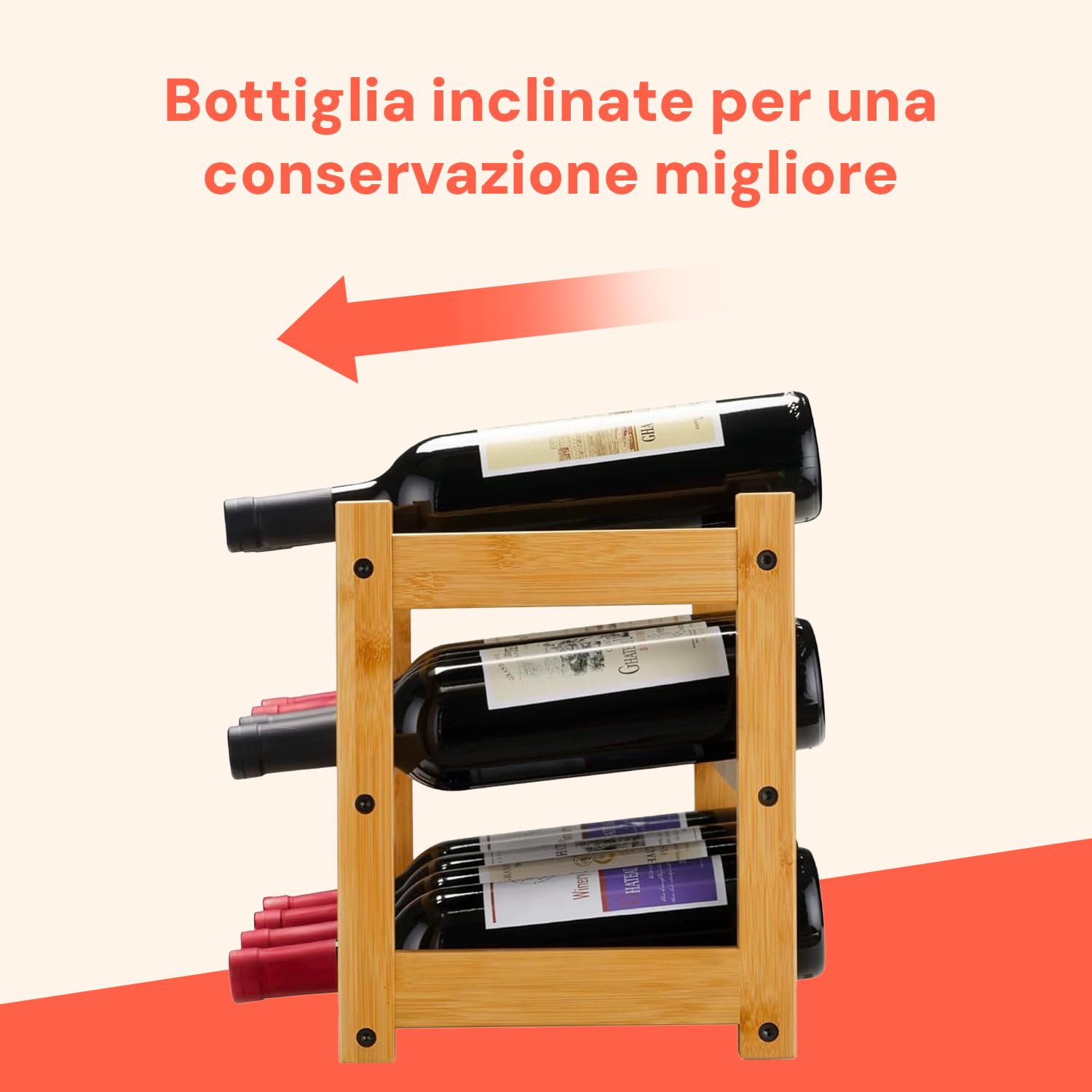 AviliaHome Portabottiglie Vino in Bambù 12 Bottiglie - 3 Ripiani Salvaspazio & Design Ecologico, Compatto 42x21x28cm- Montaggio Facile & Veloce - Perfetto per Cucina, Cantina, Soggiorno