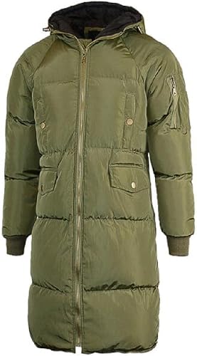 Mens Zipper Long-Sleeve Pocket Pure Color Mid Long Down Puffer Jacket Army Green M