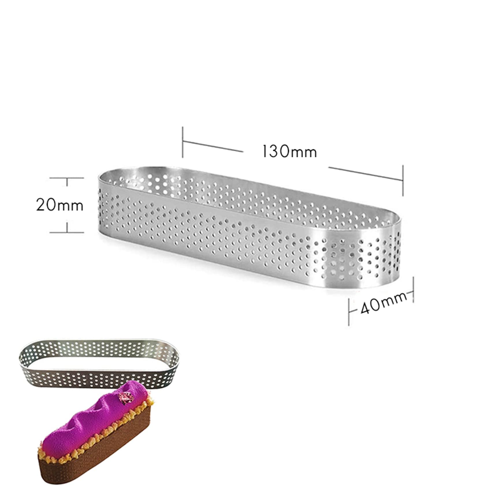 Lot de 50 anneaux à tarte ovales perforés en acier inoxydable