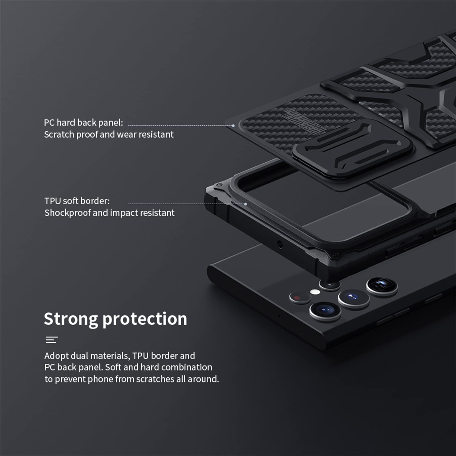 Funda para Samsung Galaxy S22 Ultra 5G,Cubierta Deslizante Cámara Protección Estuche Híbrido No voluminoso Antiarañazos Ligera Delgado Funda Rígida PC +TPU Anti-Golpes Caso