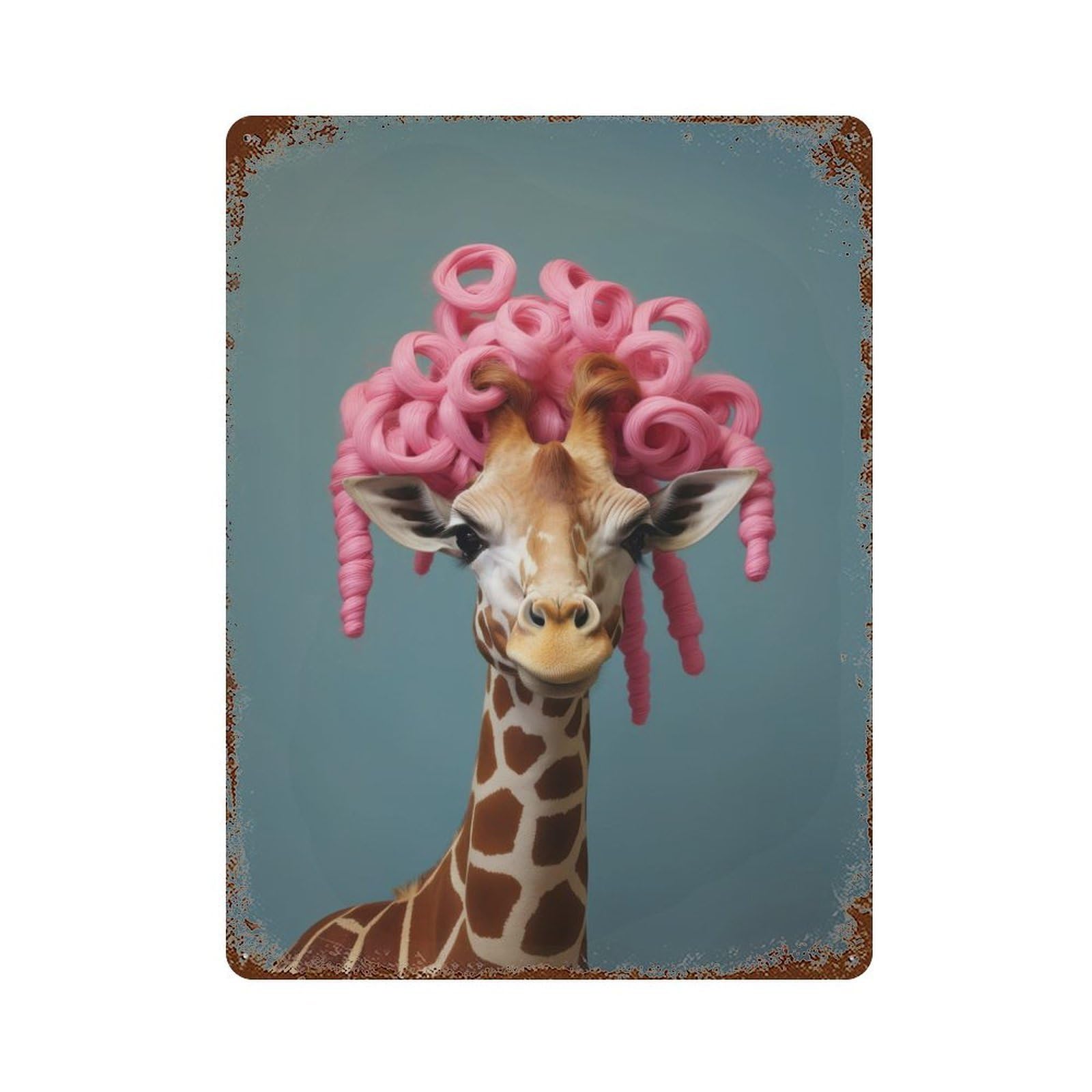 An Anthropomorphic Giraffe 15.7"x11.8" Vintage Rust Metal Sign, Decorative Metal Wall Art for Farmhouse, Kitchen And Entryway Decor