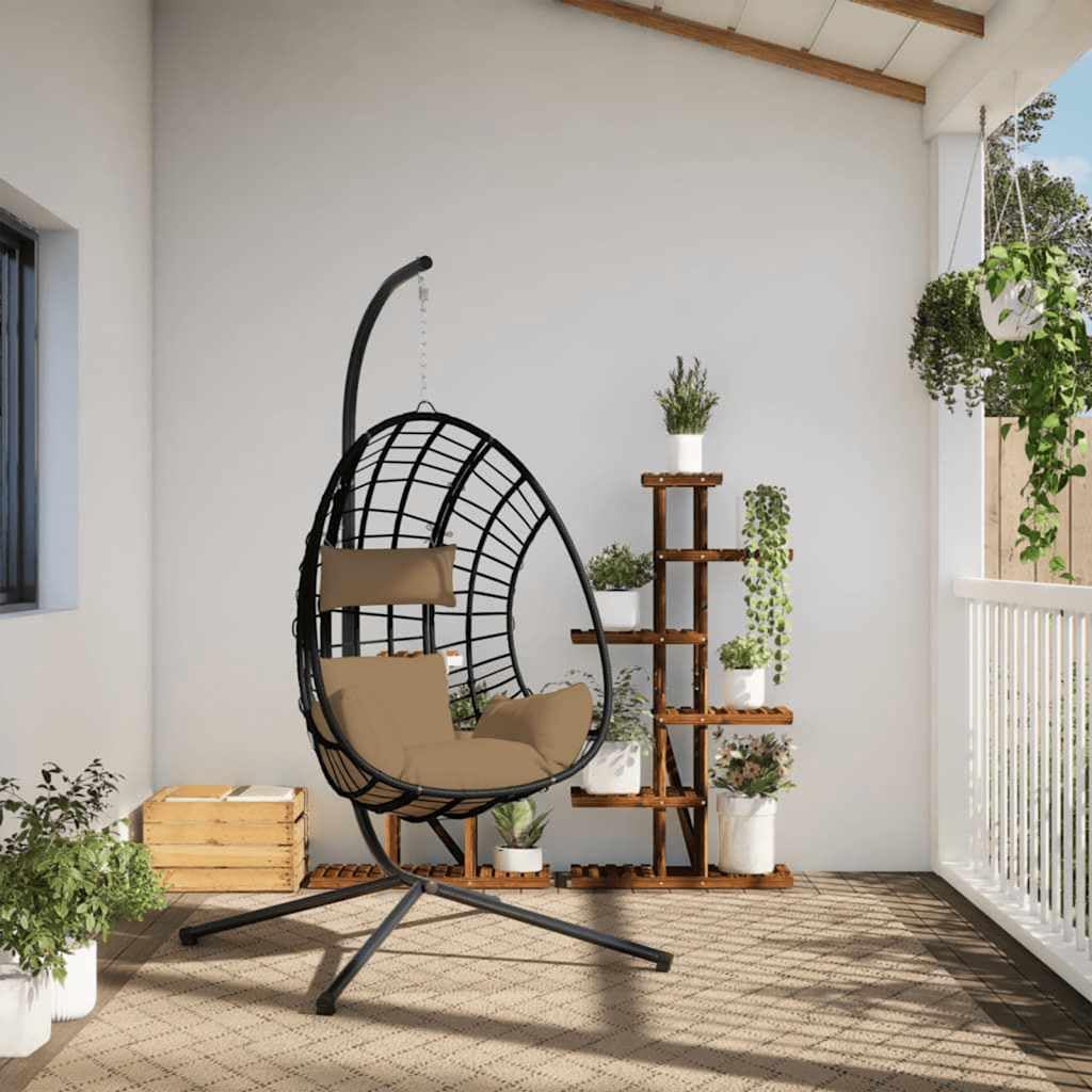 Sedia a Sospensione Uovo Rattan Tortora con Supporto Acciaio