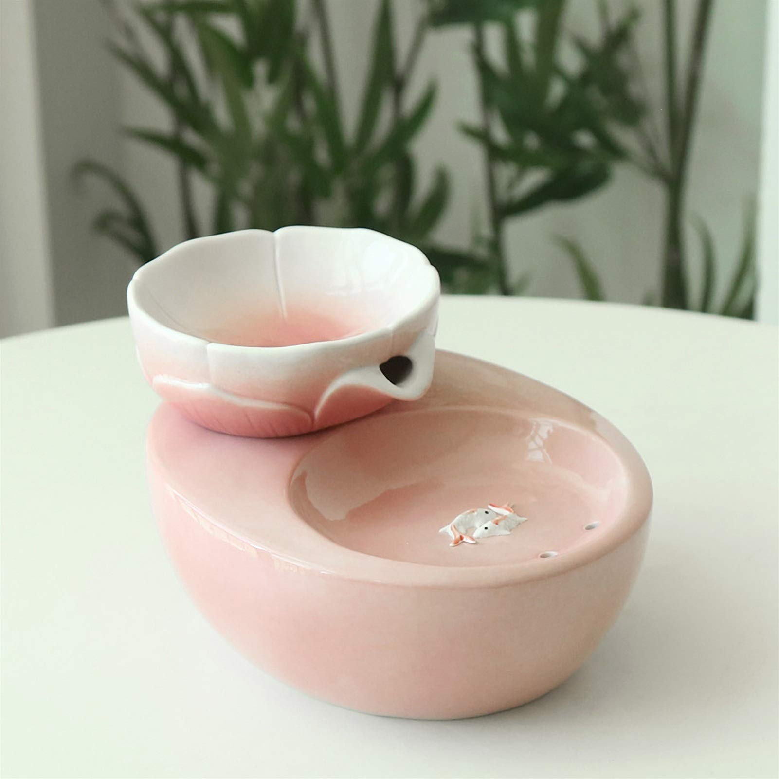 Fuente de Agua Automática para Gatos 2 en 1 para Beber y Comer, Bebederos para Gatos de Agua para Gatos de Cerámica con Filtros y Voltaje De Seguridad USB 5V, 1.5L (Color : Pink)