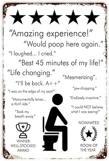 Amazing Toilet Vintage Metal Signs Funny Bathroom Decor For Bar Cafe Pub Home - Would Poop Here Again - Toilet Contest Wall Decoration 11.8 x 7.8 inches