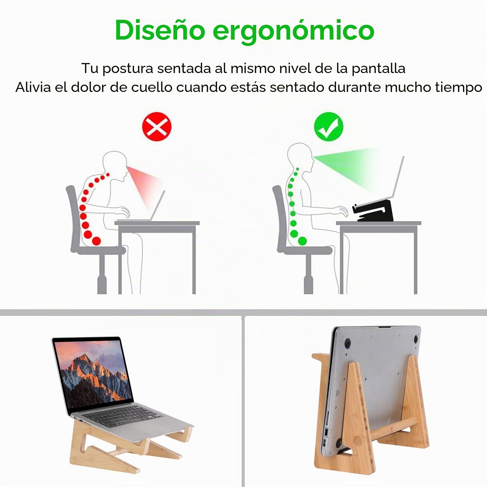 Nuvograin - Soporte Vertical de Madera para Laptop, Soporte de bambú para Laptop, Compatible con MacBook Air Pro/DELL XPS/Surface Pro/HP/Pixelbook/Lenovo, más portátiles de 13 a 17.7 Pulgadas