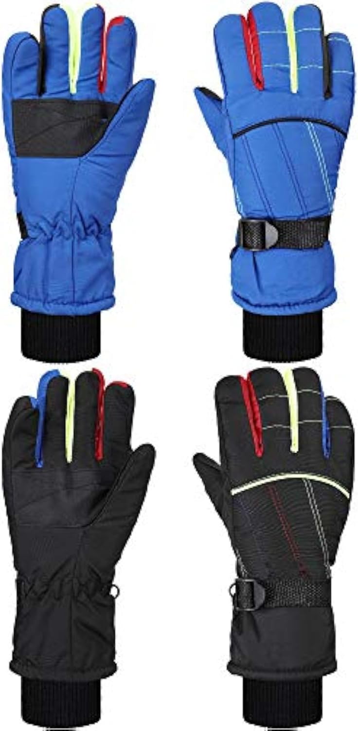 Hicarer 2 Pairs Kids Waterproof Winter Gloves Snow Gloves for Boys Girls Child Toddler Warm Ski Gloves for Cold Weather