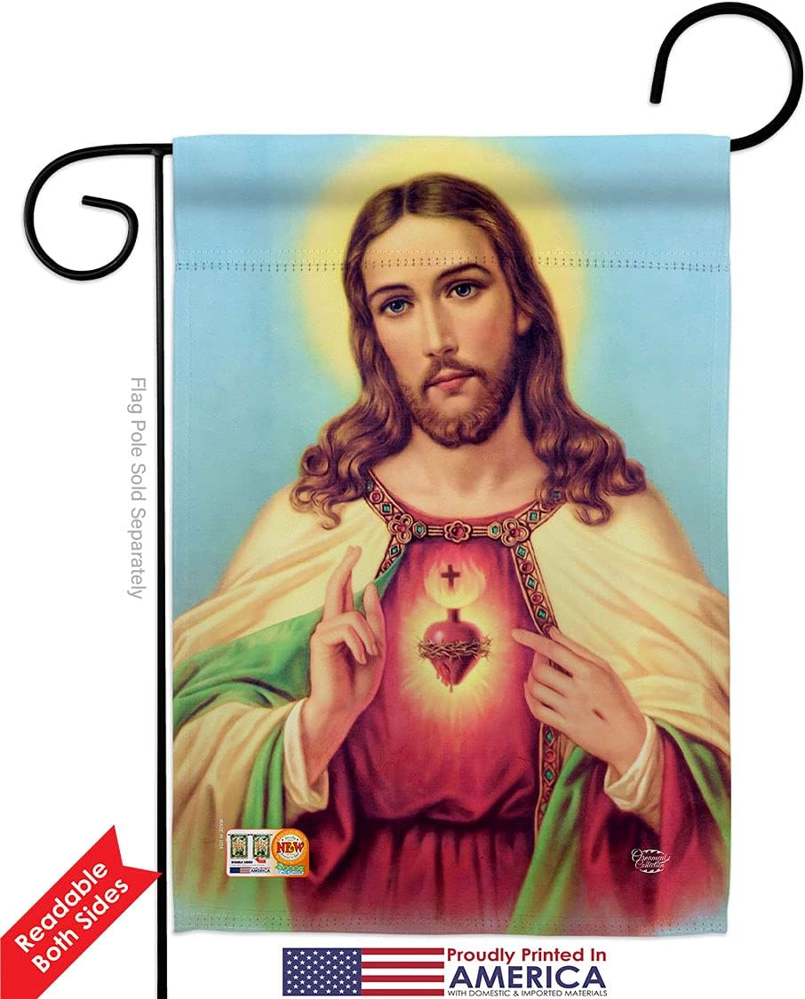Sacred Heart Jesus Garden Flag 2pcs Pack Religious Faith Hope Grace Peace Dove Christian Religion Easter House Decoration Banner Small Yard Gift Double-Sided, Made in USA