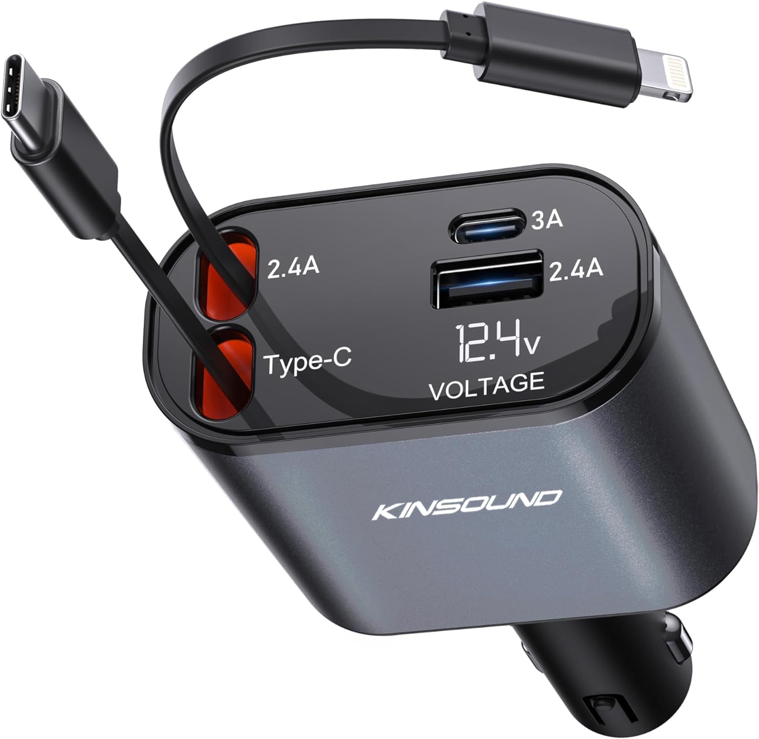 Kinsound Retractable Car Charger 100W, 4 In 1 Super Fast Car Phone Charger, 2 Retractable Cables(31.5 Inch) And 2 Usb Ports Compatible With Iphone 15/14/13/12/11 Pro Max/Xr/Xs,Samsung,Pixel, Black (B0CX554D45) Amazon Price History, Amazon Price Tracker