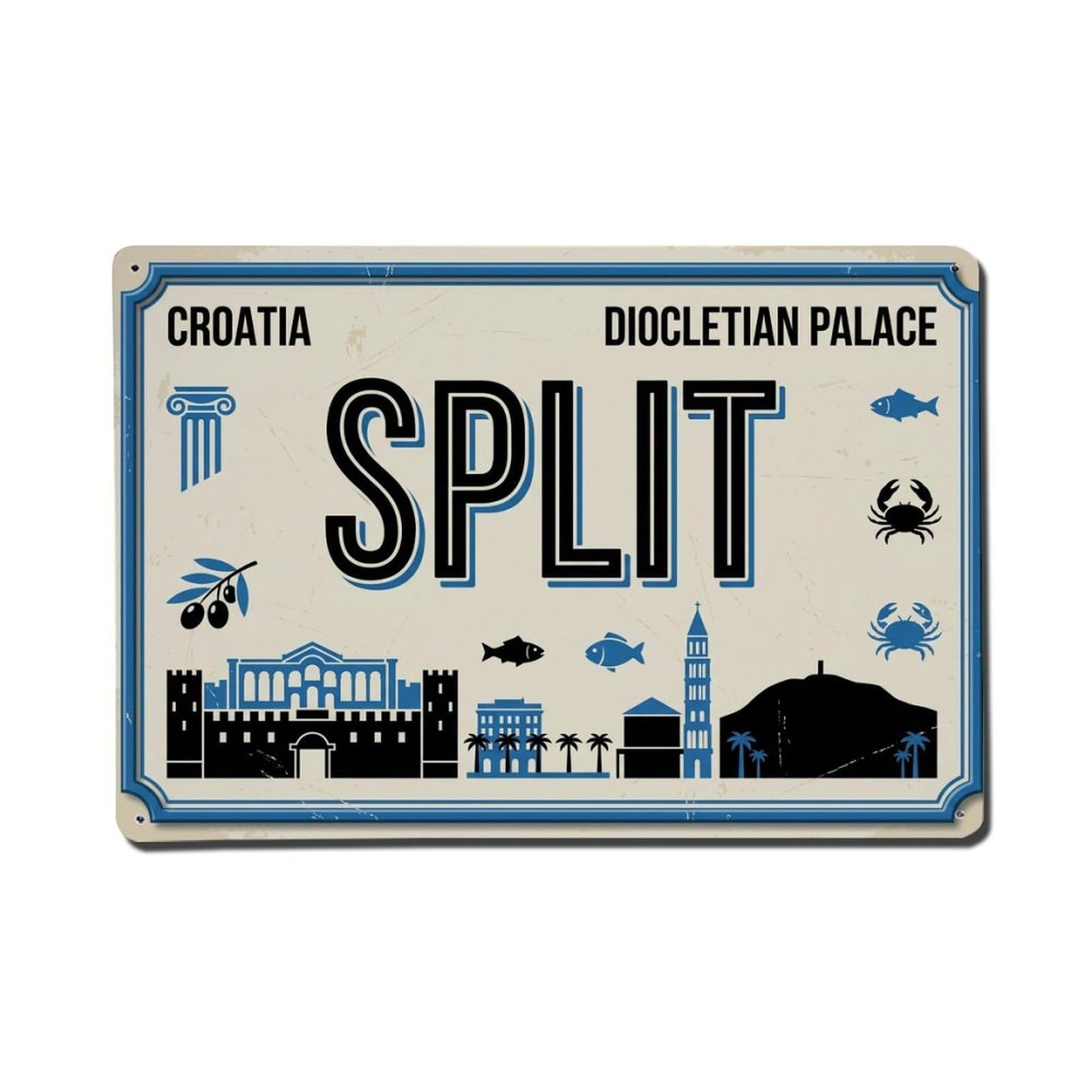 Cxhjca 8X12inch(20X30cm) Vintage Travel Split Croatia Palace Seafront Metal Tin Sign