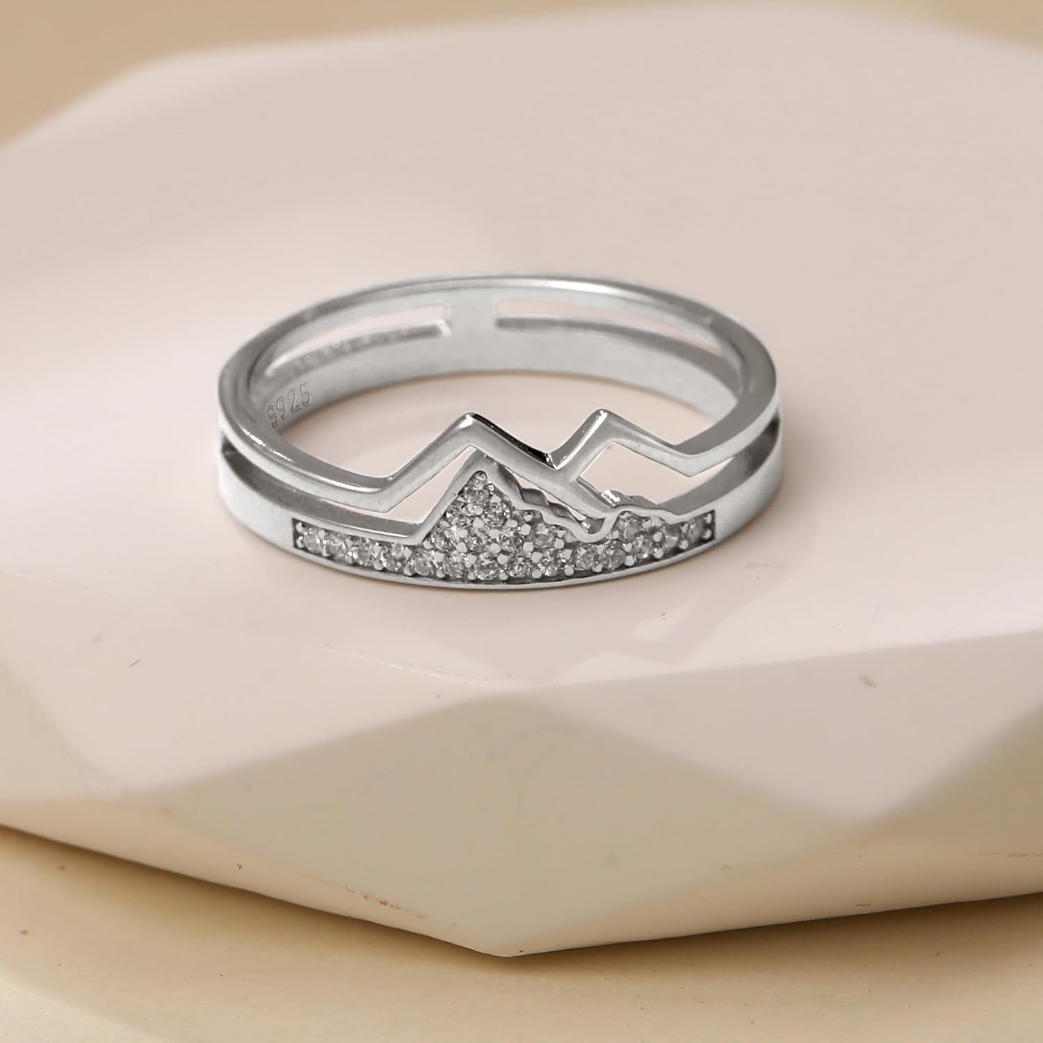 925 Sterling Silver Mountain Ring for Women CZ Hill Faith Moves Moutains Inspirational Rings to Daughter Mom Statement Wave Ring Dainty Keep Climbing Bands Wedding Birthday Gifts Jewelry