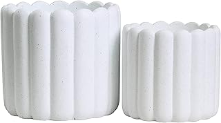 Vertical Striped Plant Pots - Charcoal Speckled White Planters - 6.5" and 5.3" Diameter Flower Pots for Indoors and Outdoors