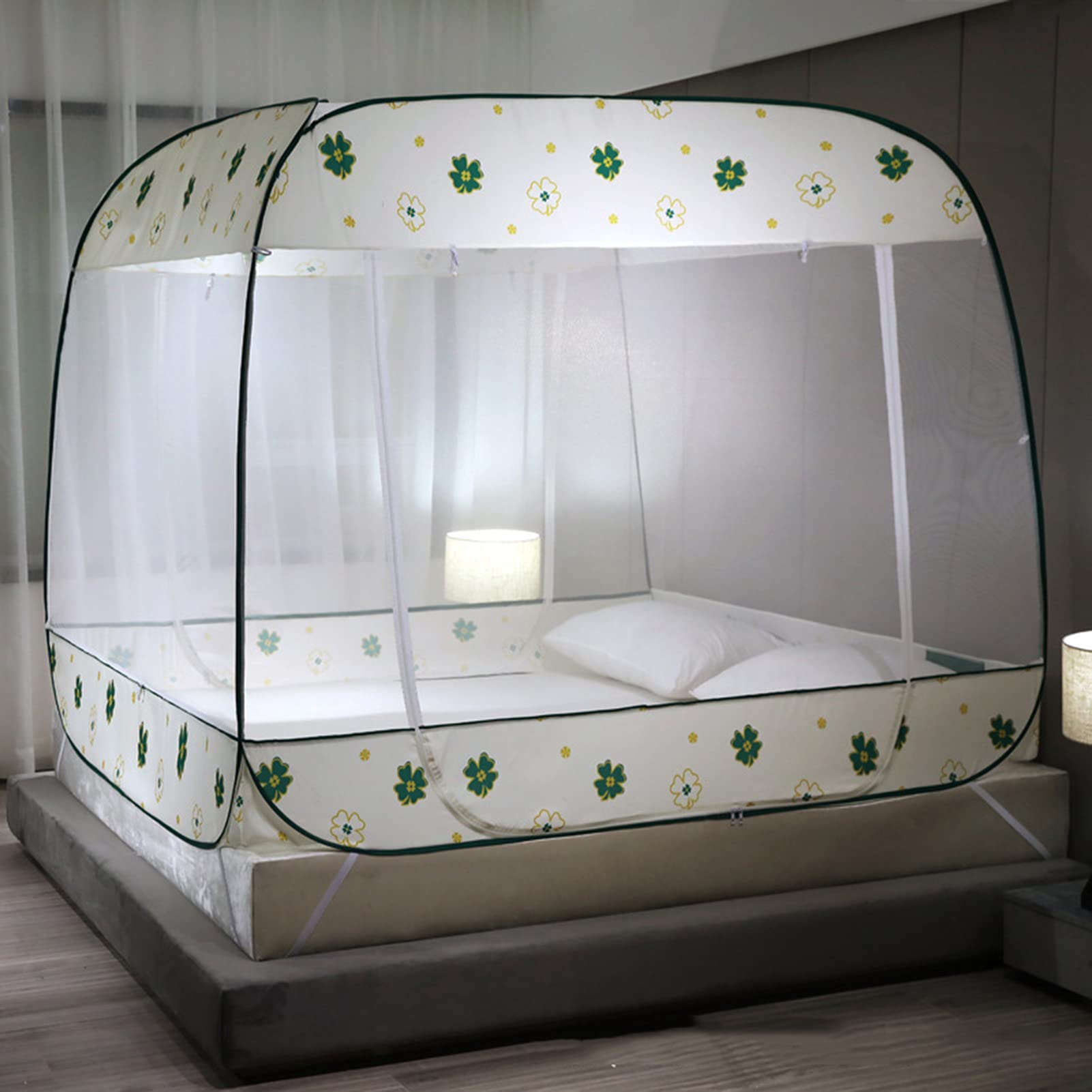 Moskitiera, moskitiera typu pop-up, do łóżka, przenośny namiot podróżny, mongolska siatka kopułowa, składana, 3 drzwi, na wycieczki na świeżym powietrzu, dla niemowląt, dzieci i dorosłych, biała, 180