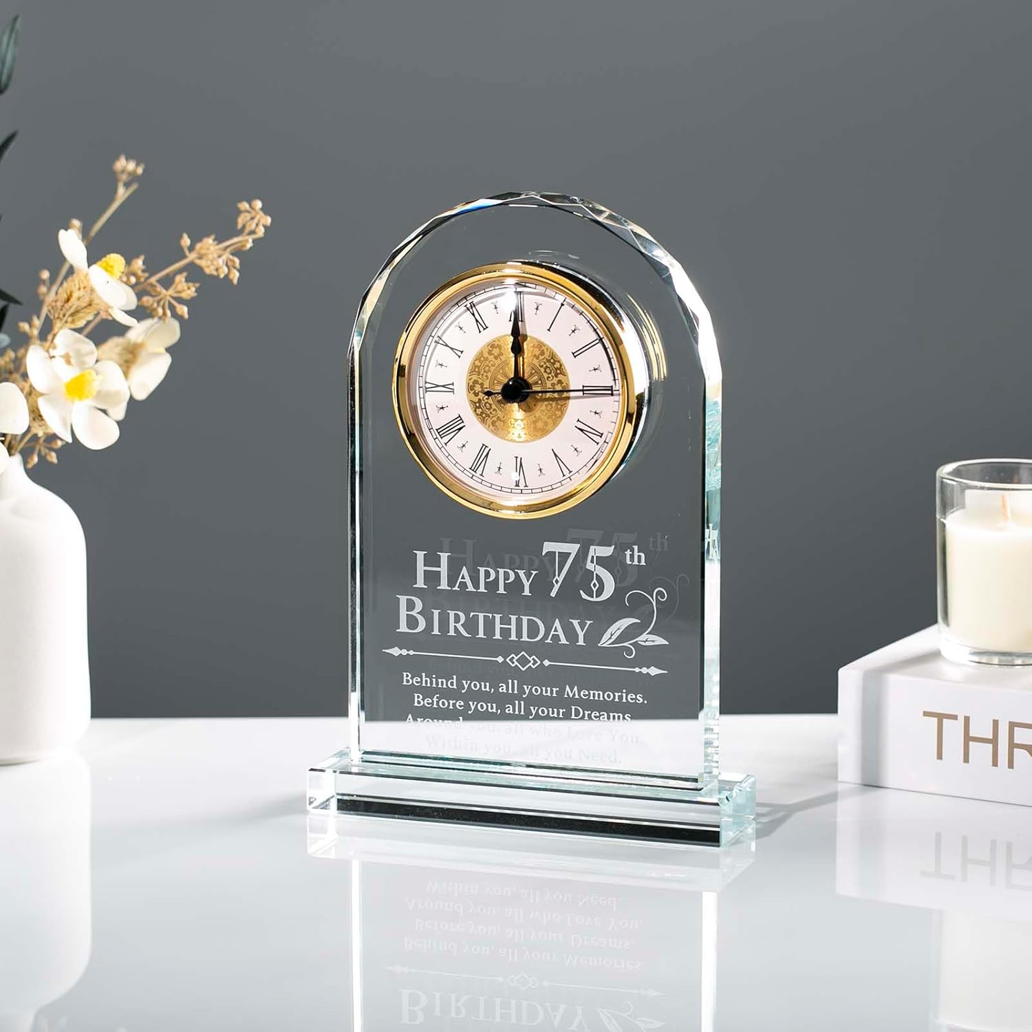 75th Birthday Gifts for Women Men, Glass Quartz Clock 75 Year Old Birthday Gifts for Parent, Happy 75th Birthday Decorations Gifts for Him Her Grandma Grandpa Mom Dad Friends