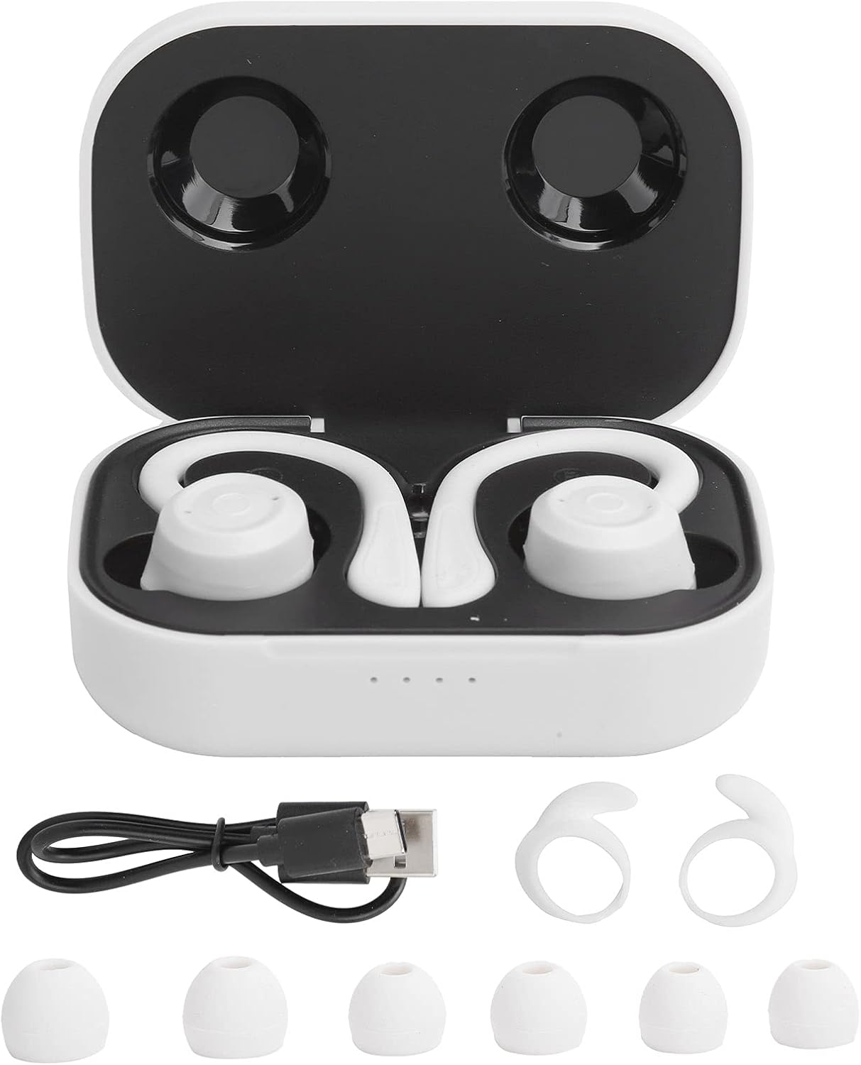 Zunate MS-T20 Bluetooth Ear Hooks Earphone, Sports Headset Earbuds with Charging Box, USB C Silicone Ear Hooks, 7 Hours Playback, Touch Control for Sound Assistant(White)