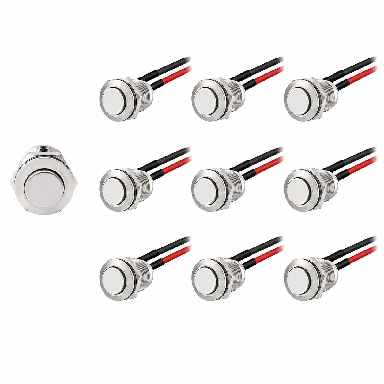 10 Pack 12V Prewired Waterproof Push Button Switch – Momentary (Self-Reset) Stainless Steel Mini Round Push Start Button, Small Round 12mm Power Switch, IP65 Metal Pushbutton for Car DIY Electronics — image 1