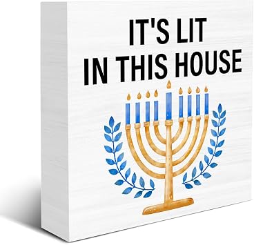 Christmas Hanukkah Desk Decor - Hanukkah Decor - It Is Lit in This House Wood Sign Farmhouse Decoration for Home Living Room Desk Table Shelf Wall