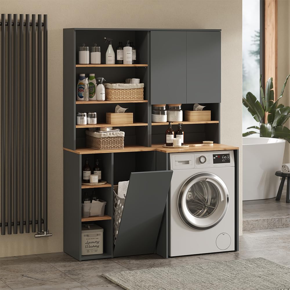 Vicco armadietto coprilavatrice Viktor, Antracite/Rovere dorato, 68 x 88.2 cm 2 parti con ripiano, adatto per riporre detersivo e asciugamani