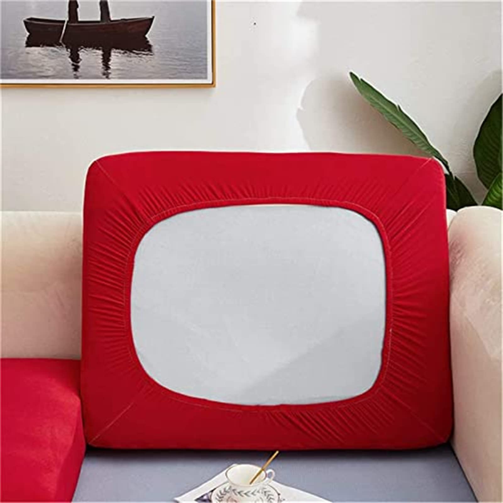 ZGDDPZA Stretch Couch Cushion Slipcovers Polyester Sofa Seat Cushion Covers Anti-Slip Furniture Protector with Elastic Bottom Replacement for Individual Cushions (3-Seater,Red)