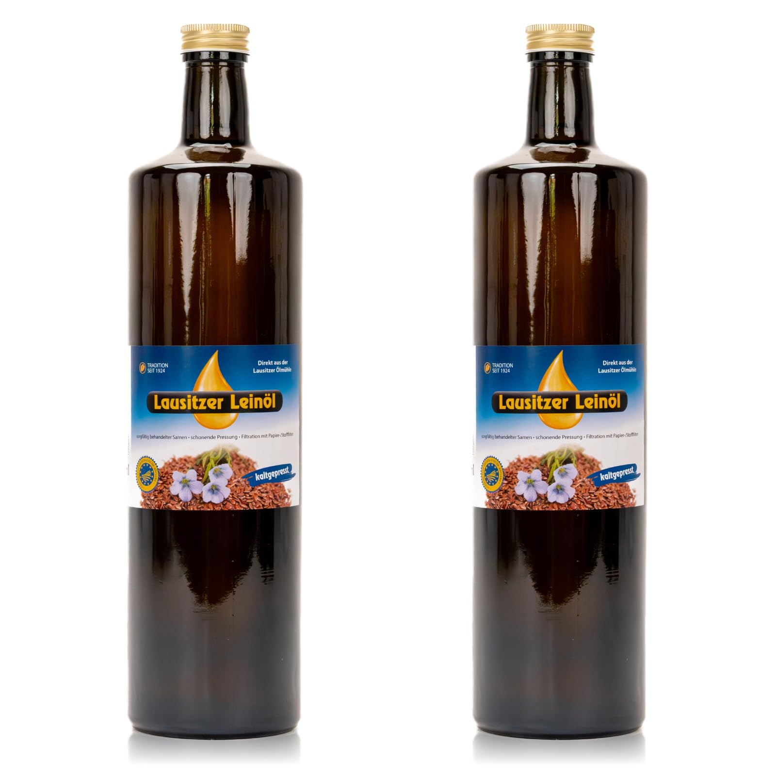 2 x Lausitzer Leinöl (kaltgepresstes Leinöl), 2 x 1 Liter
