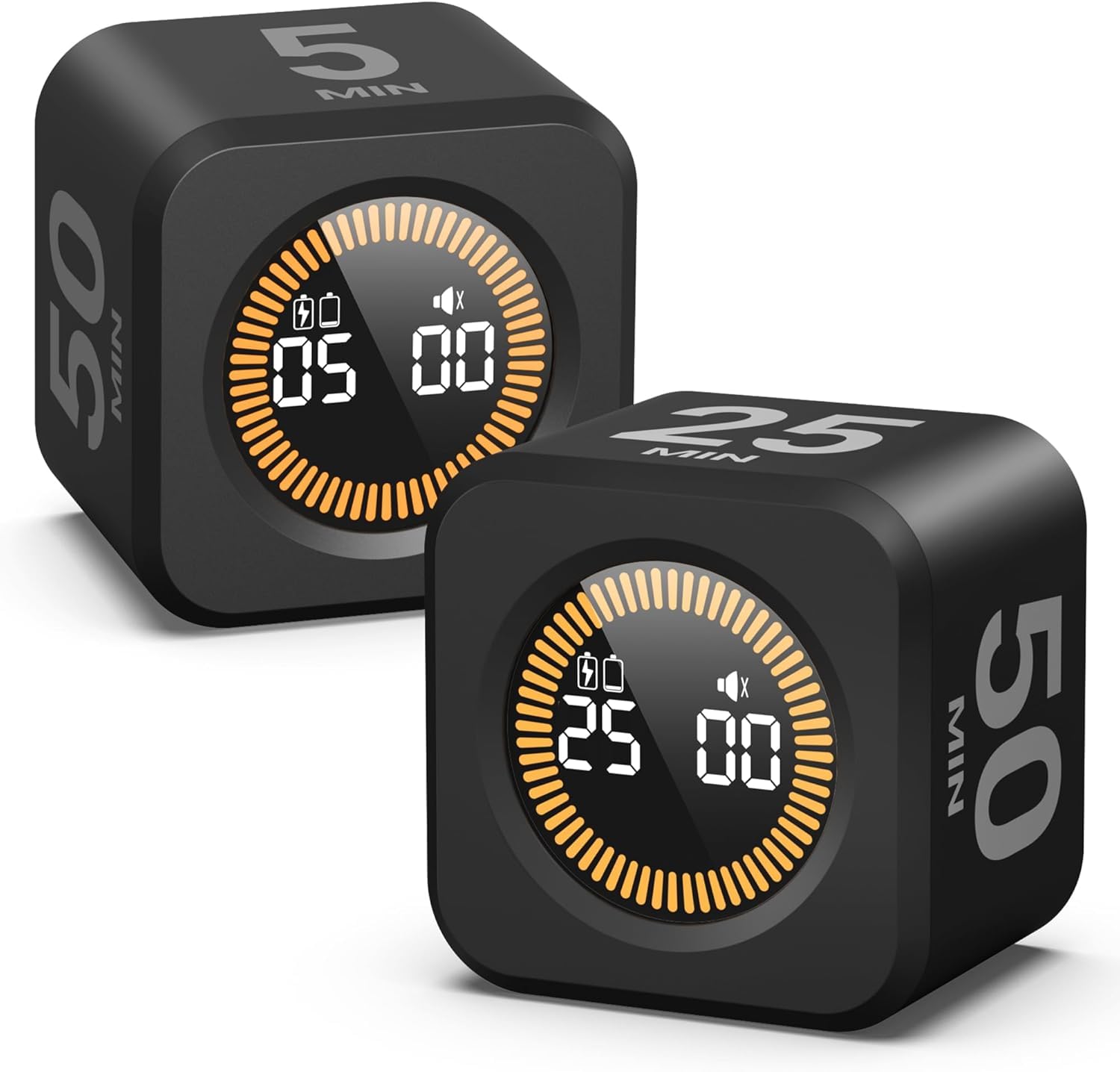 2 Pack KADAMS Pomodoro Timer Visual - Productivity Pomodoro Cube, 5/10/25/50 Min Countdown & Countup, Silent – Ideal for Work Study Cook Workout Offices Kitchen School Classroom Gift for Kid (Black)