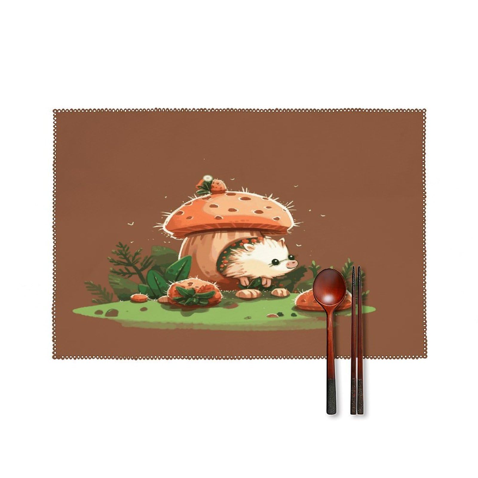 Btcowzrv Style Hedgehog And Mushroom Canvas Placemats Set Of 6, Wipeable Washable Place Mats For Indoor & Outdoor, Table Mat Decor For Kitchen Dining Party