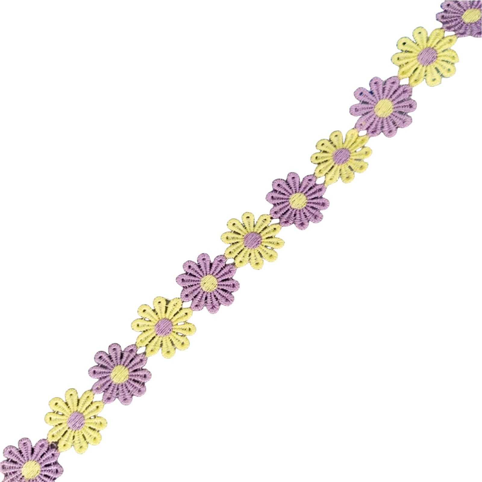 Buxuaaaa Purple Yellow 15 Yards Embroidered Flower Lace Trim 25Mm Wide Flower Decorating Lace Trims For Sewing Dress Making Clothes Decoration Embroidered Trim