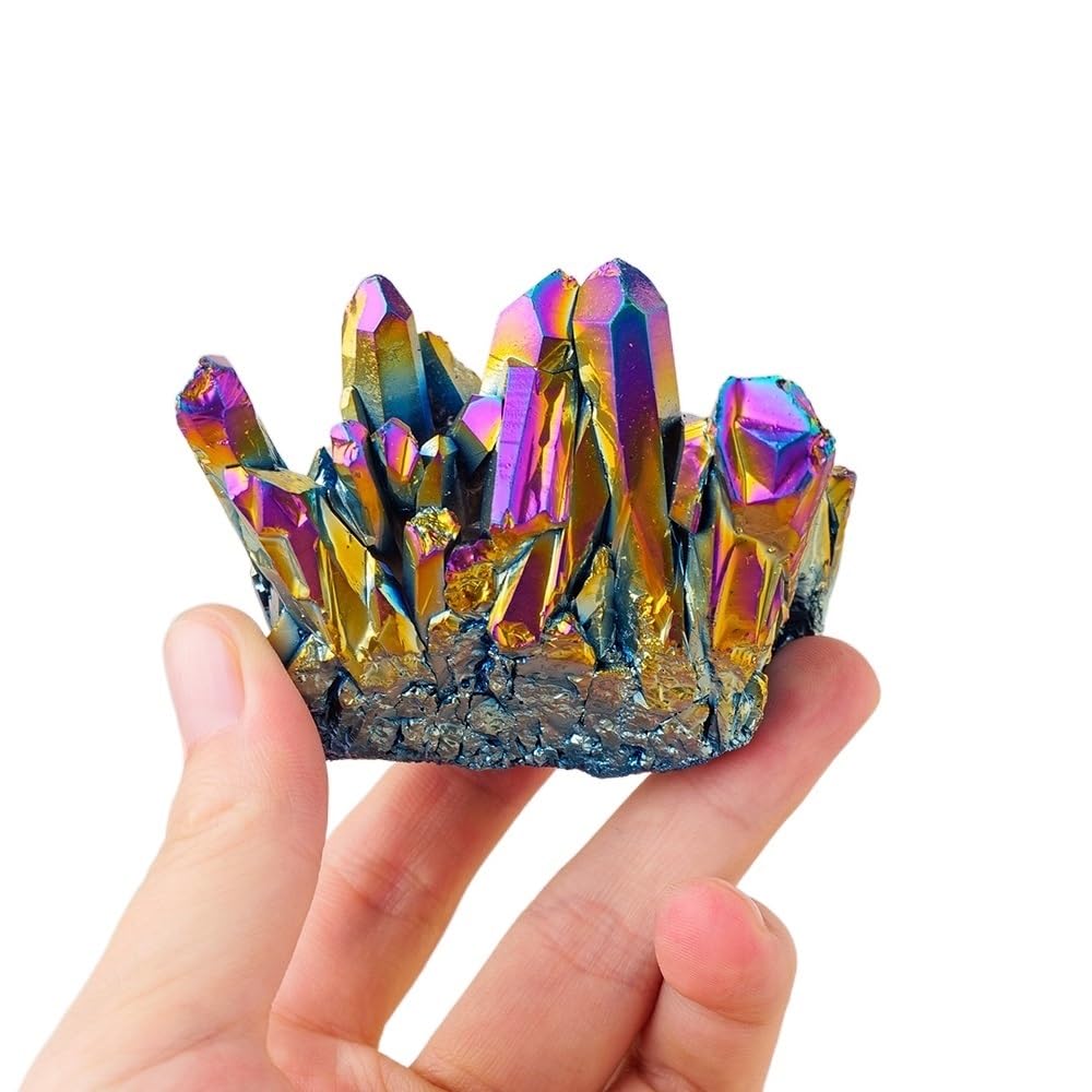 1pc Crystal Cluster Electroplating Colorful Angel Aura Quartz Rainbow Ornament Ornaments (Size : 100-150g)