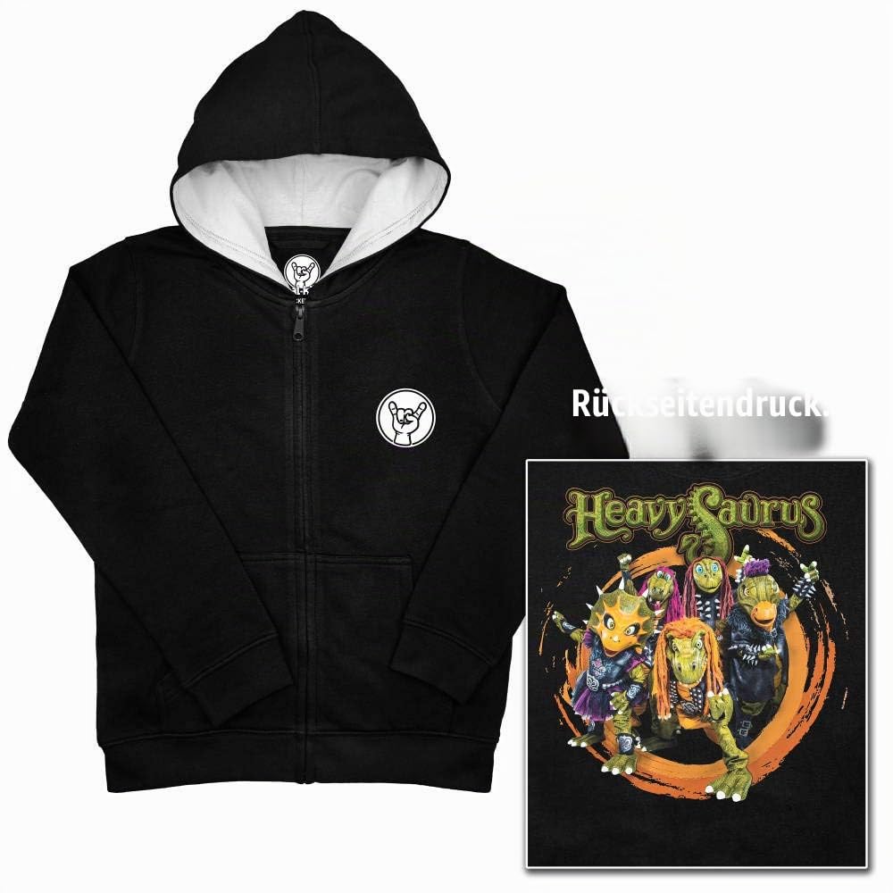 Metal Kids Heavysaurus (Rock 'n Rarr) - Kinder Kapuzenjacke, Schwarz, Größen von 92 bis 116 (2 bis 7 Jahre), offizielles Band-Merch
