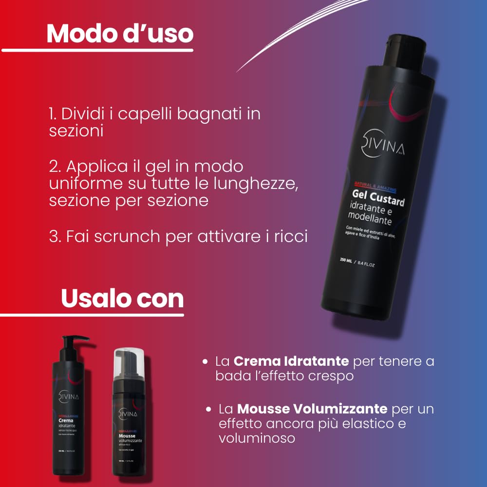 Gel Custard per capelli ricci, super-ricci, afro Natural&Amazing di DIVINA BLK. Azione Idratante Anticrespo e Modellante, con estratti naturali (250ml)
