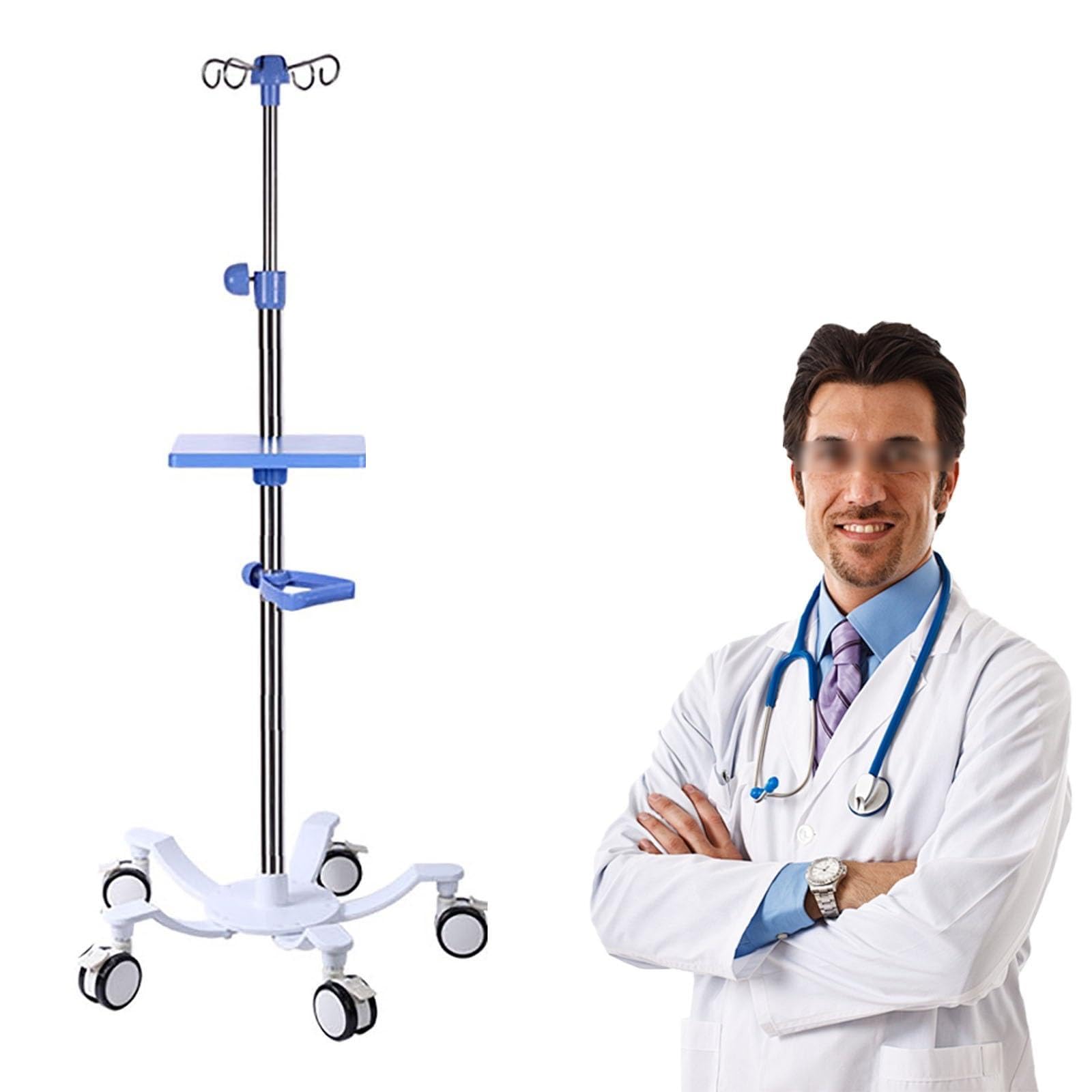 Support de Potence pour Perfusion Portable à roulettes, Support pour Potence pour Perfusion avec 5 Roues et 4 Crochets, Hauteur réglable, Base lestée(Une Couleur N)