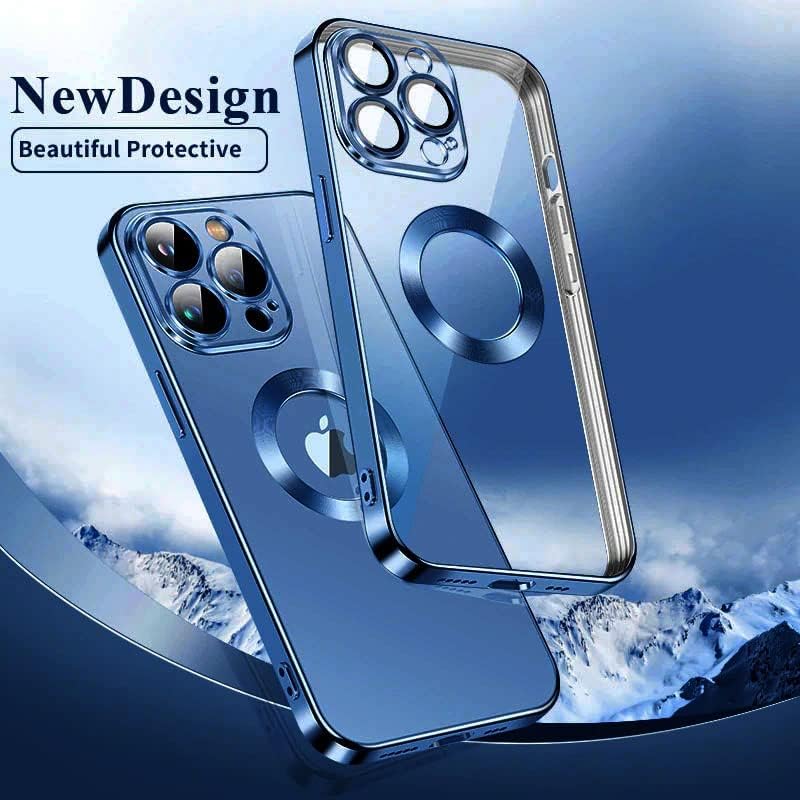 Image of mobistyle Compatible with iPhone 13 Pro, Electroplating Logo Cut View, Full Body & Camera Lens Protection, Transparent Silicone Case, Only Compatible iPhone 13 Pro, Blue