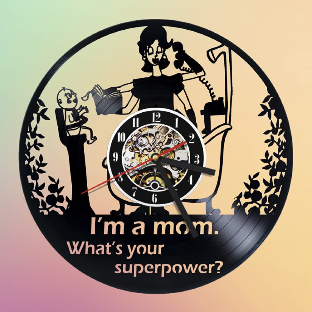 ELD 30 cm Happy Mother's Day LED zegar płyta winylowa dekoracja ścienna okrągły pusty kreatywny unikalny wiszący zegar najlepszy prezent dla naszej super mamy dzień dziecka prezent sztuka ściana