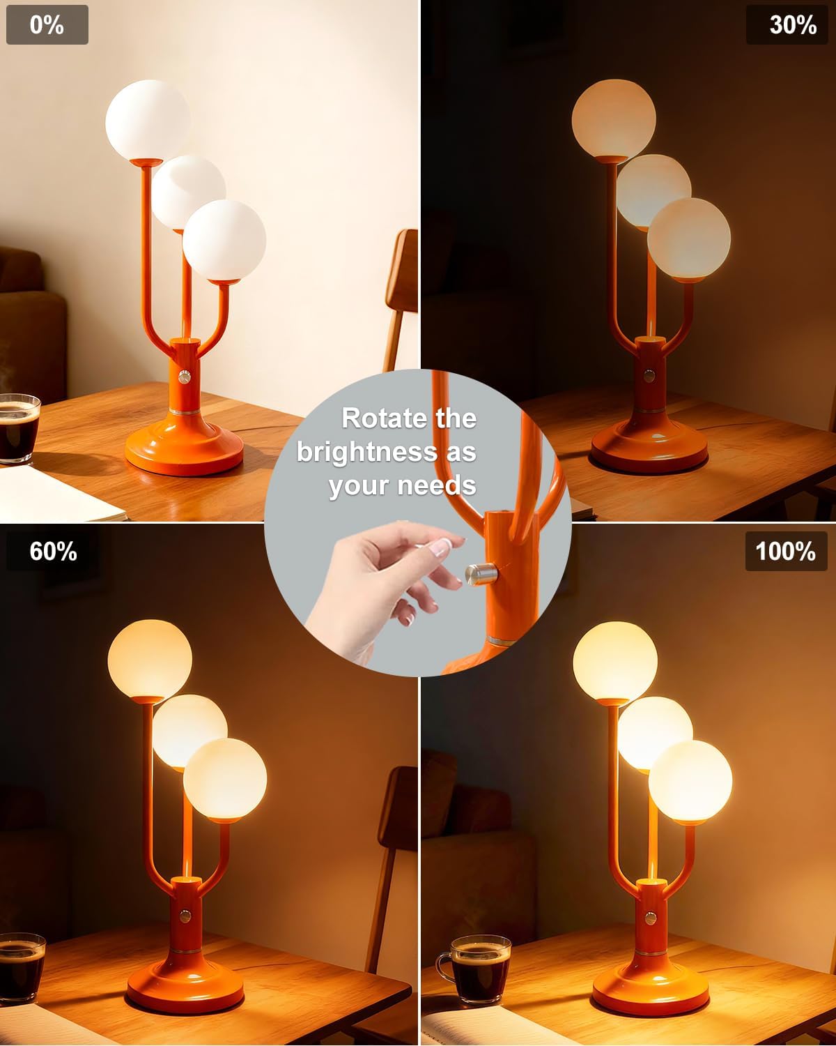 Lightdot Modern Orange Table Lamp for Bedroom, Mid Century Desk Lamp with Globe Lampshade 3000K Warmwhite Dimmable Nightstand Lamp for Living Room Bedside End Table(G9 Bulb Included)