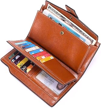 Womens Wallet small genuine leather wallets large capacity wallet 20 card Slots double Button Cash Cluth Purses with Zipper Pocket Shielding scanning Lining many color for wallet women small