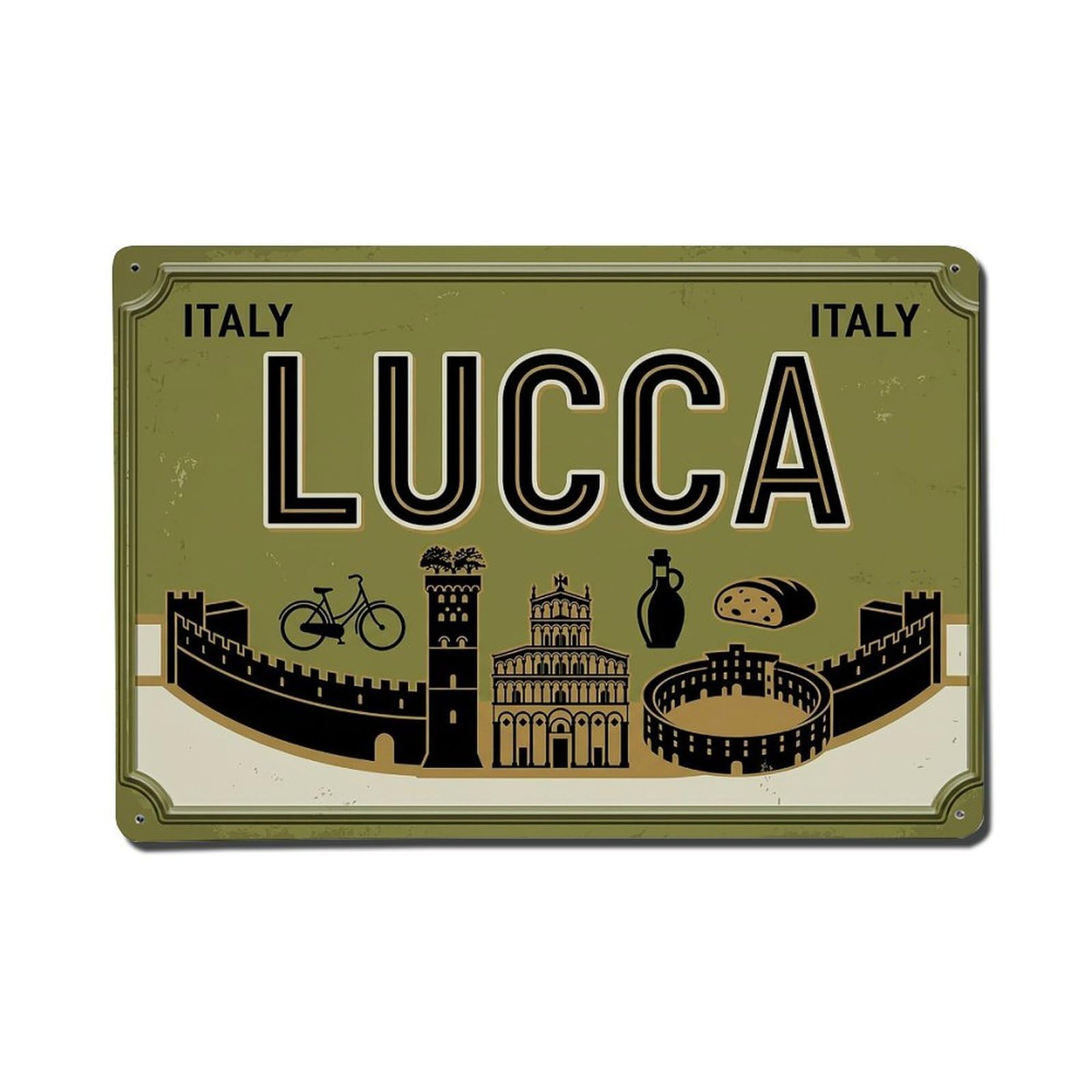 Cwbufd 8X12inch(20X30cm) Vintage Travel Lucca Italy Walls Bicycle Metal Tin Sign Plaque Wall Decor For Cafe, Club Bar, Office, Garden Metal Poster 8X12inch