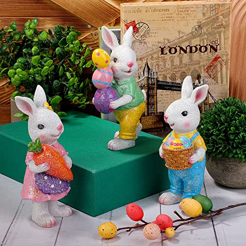Fovths 3 Pack Resin Easter Bunny Decorations Hand-Painted Easter Eggs Bunny Tabletop Decor Sequin Ornaments Resin Easter Eggs Bunny Spring Indoor Home Decor Bunny Figurines #TOP4