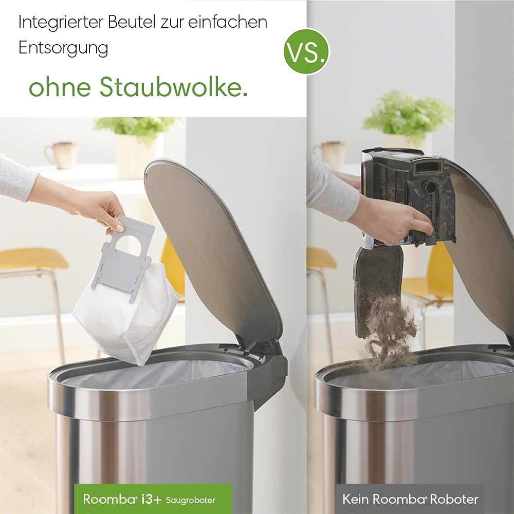 iRobot Aspirador Roomba i7+ (i7556) con Vaciado automático, Alta Potencia, para Mascotas, Programa por habitación, Limpia por Objeto + Pack de 3 Bolsas de Vaciado de la Suciedad Roomba