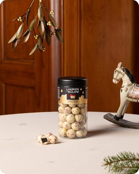 LAKRIDS BY BÜLOW Cherry Sour - 270g - Danish Gourmet Liquorice Balls - Sweet Liquorice with White Chocolate Coating and Cherry Granules
