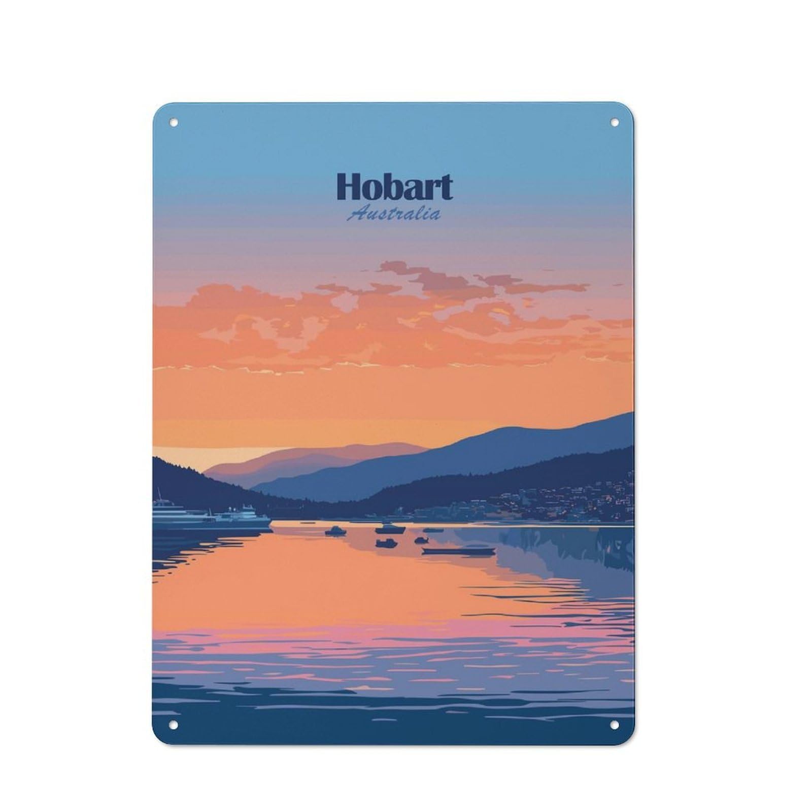 Junmoney Style-1 Hobart Sunset Landscape Rustic Metal Sign 40X30cm For Garden Room Or Summerhouse, For Summerhouse Decorators