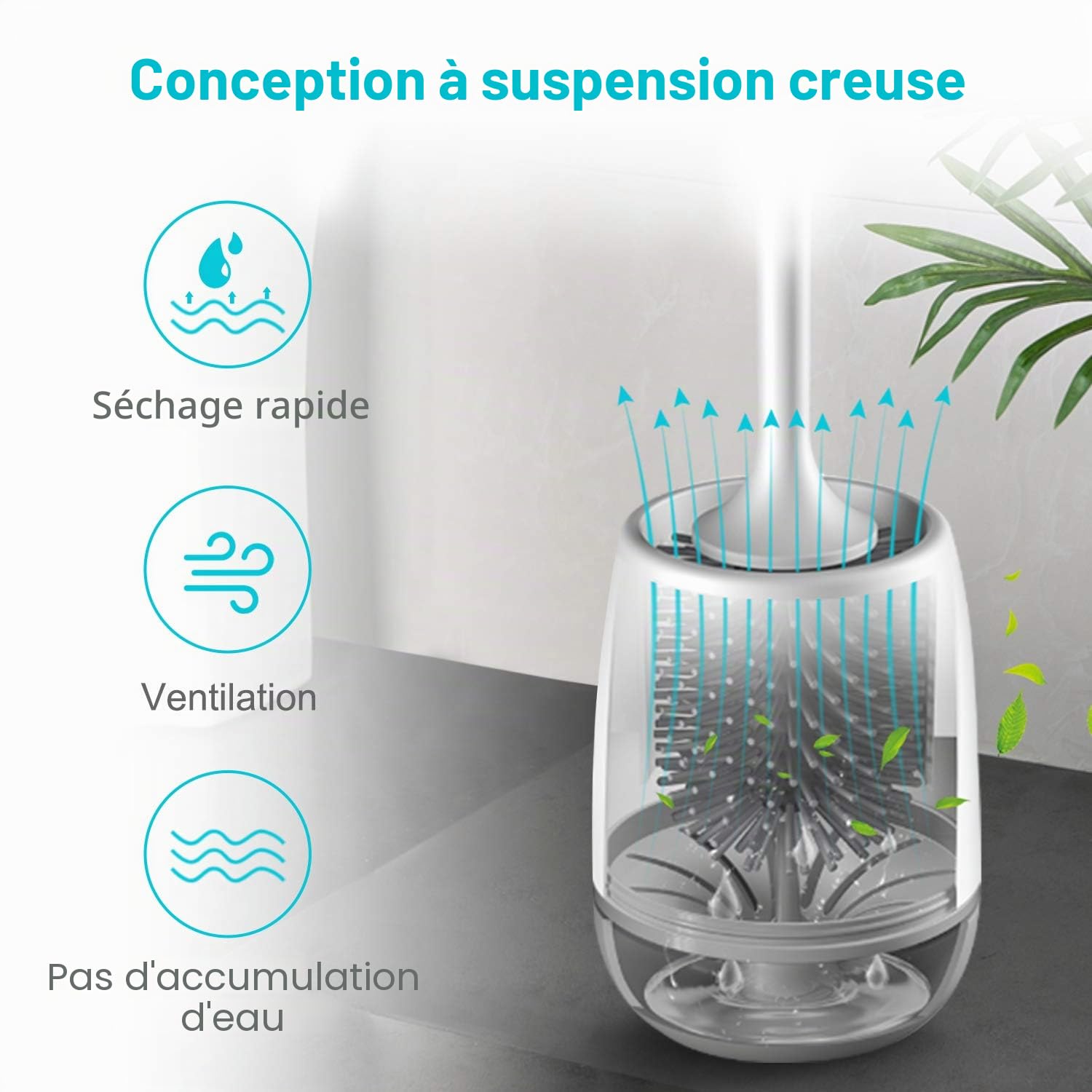 Brosse WC, Brosse de Toilette en Silicone, EWEIMA Balayette WC en Silicone Antibactérienne à Séchage Rapide, Brosse Toilettes à Manche Long, Montage Mural/au Sol
