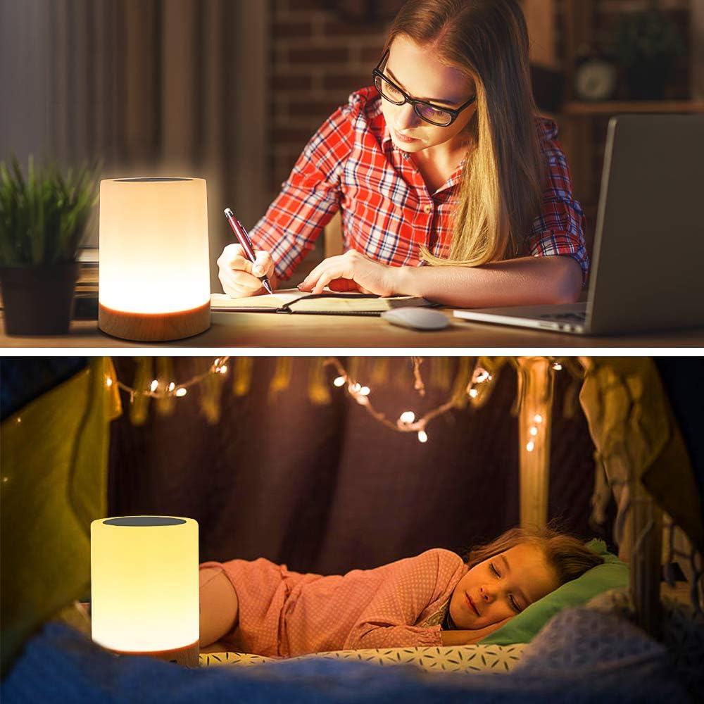 Table Lamp Touch Night Light - Portable Sensor Remote Control Bedside Lamps with Quick Rechargeable USB Dimmable Warm White Light 13 Colors RGB Table Lamp for Bedroom Living Room Office (Silver)