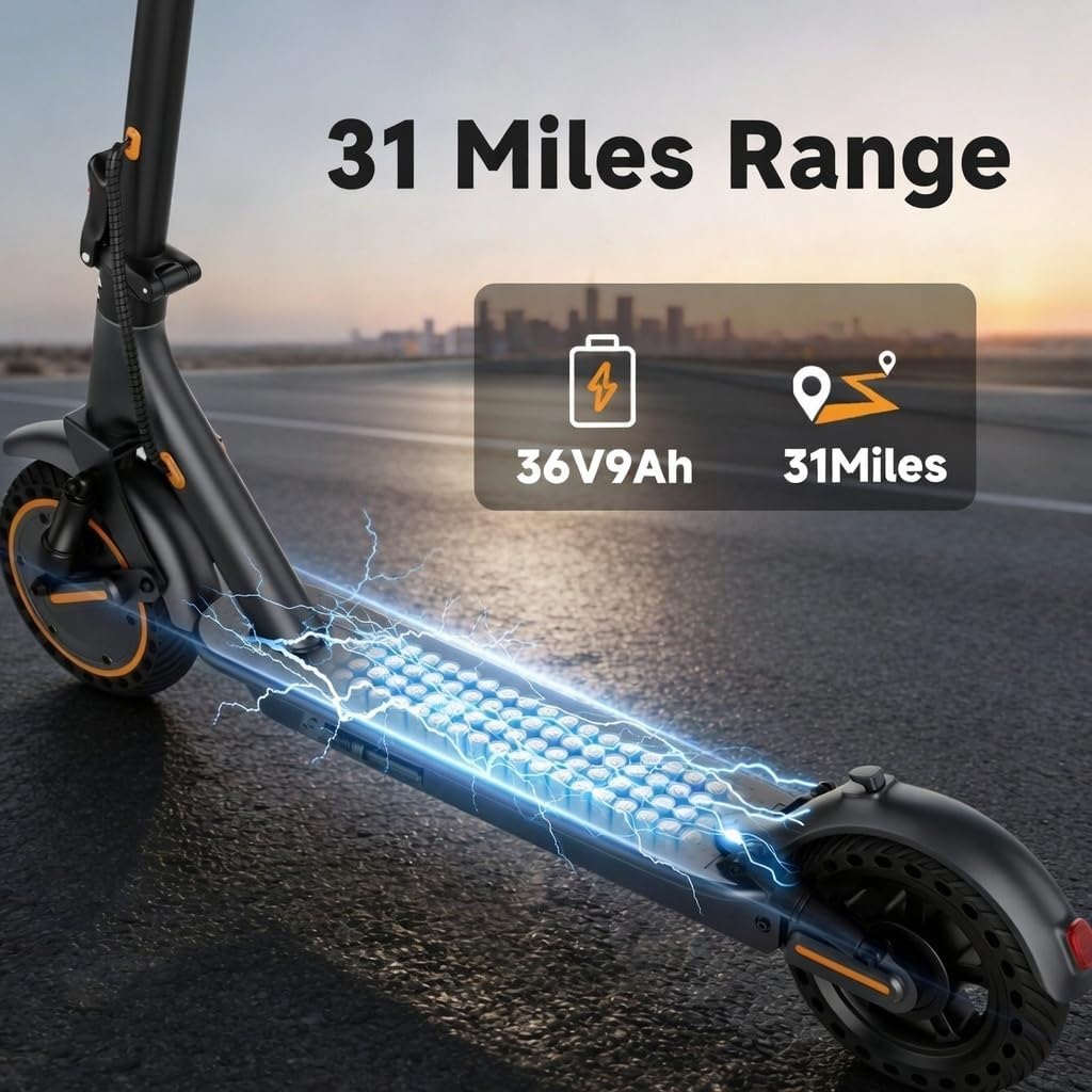 500W Electric Scooter for Adults, Motorized E-Scooter with Dual Suspension Absorption, 22MPH Top Speed, 31 Mile Range, 10-Inch Solid Tires, Smart App Control, Phone Holder & Scooter Lock