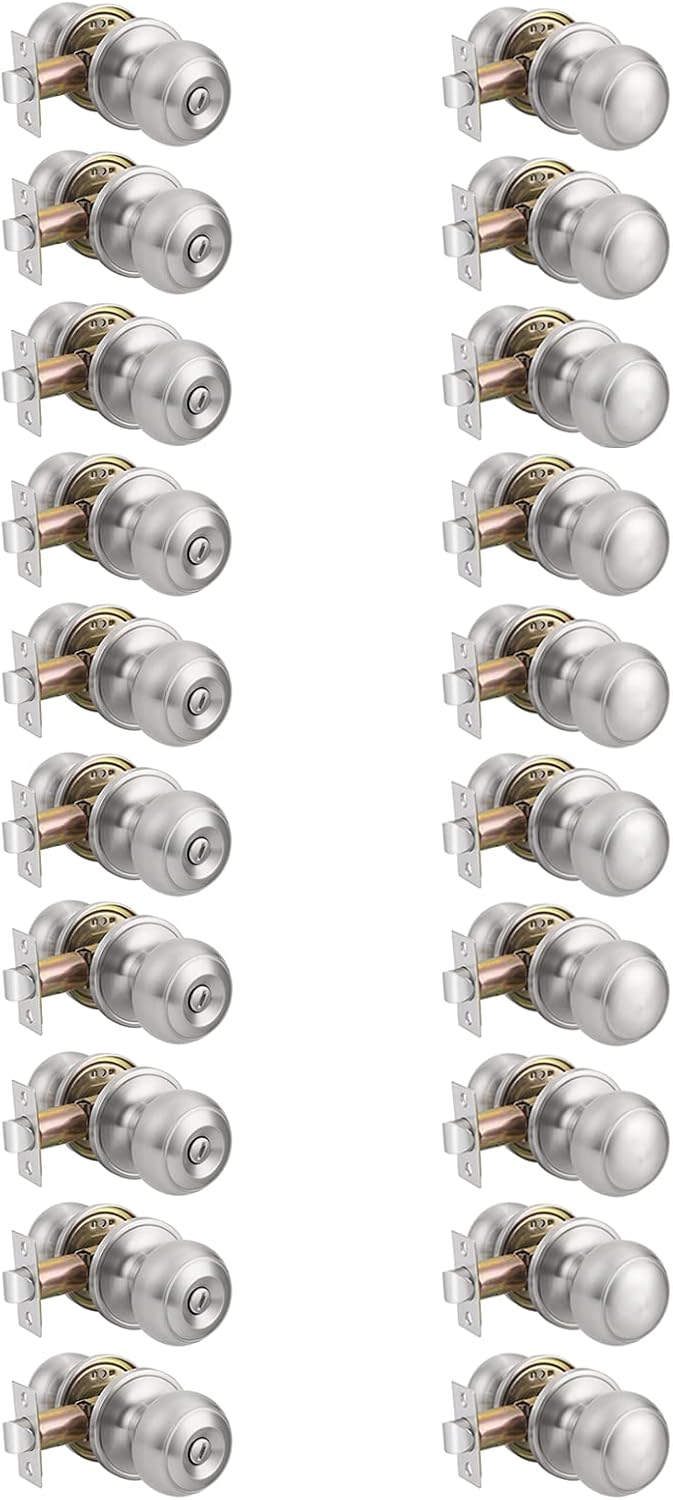 Probrico(10 Pack Privacy Door Knobs and (10 Pack) Passage Door Knobs Bundle, Satin Nickel Interior Door Knobs for Bath Bed and Hall Closet