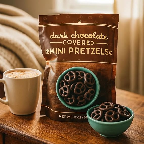 Dark Chocolate Covered Mini Pretzels, 12oz Resalable Bag Sweet & Salty Snack, Crunchy Pretzels Coated in Rich Dark Chocolate, Perfect for Sharing & Gifting