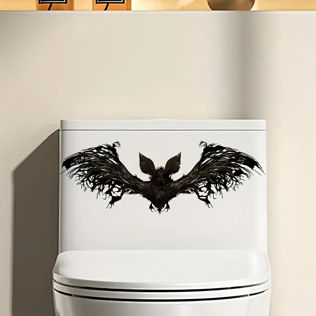 TOLOVIS Creative Bat Toilet Cover Sticker Decals,Flower leaf bird Waterproof Toilet Lid Tank Seat Decals Cistern Self-Adhesive Bathroom Wall Sticker