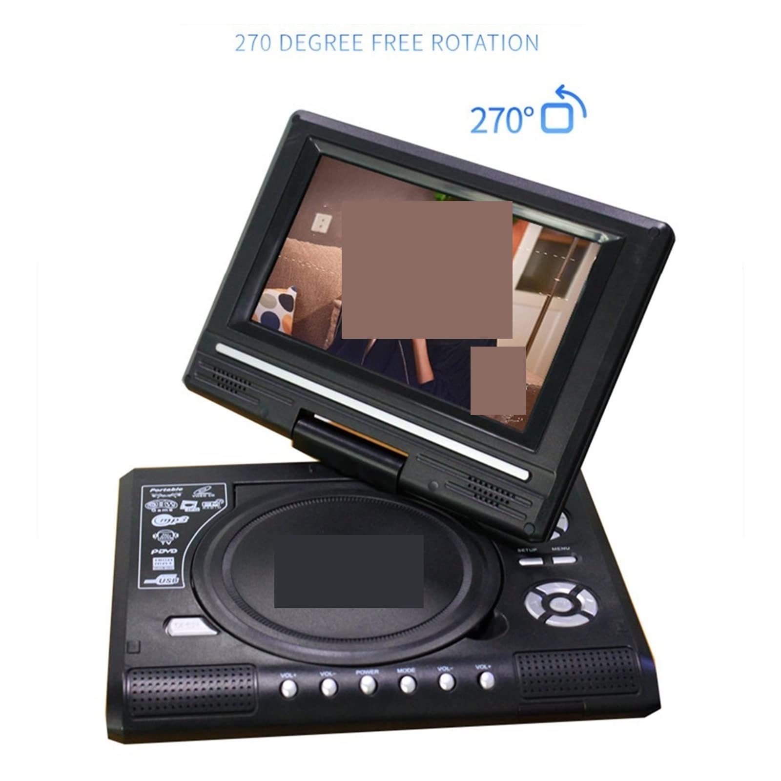 FAXIOAWA Reproductor de DVD portátil para el hogar y el Coche, TV HD de 2022 Pulgadas, VCD, MP3, DVD, USB, Tarjetas SD, RCA, TV, Cable portátil, Juego 16:9, Novedad de 7,8