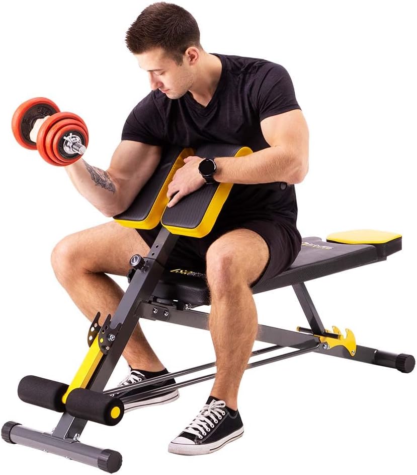 HMS Fitness LSR8311 Banc de musculation Siège ajustable Maison Noir, Jaune