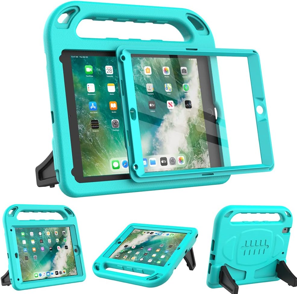 Surom Kids Case for New iPad 9.7 2018/2017 with Built-in Screen Protector, Light Weight Shock Proof Handle Stand Kids Case for iPad 9.7 2017/2018 iPad Air/iPad Air 2/iPad Pro 9.7 - Turquoise